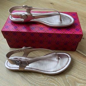 Tory Burch Rose Gold Minnie Travel Sandal size 8 with original box.